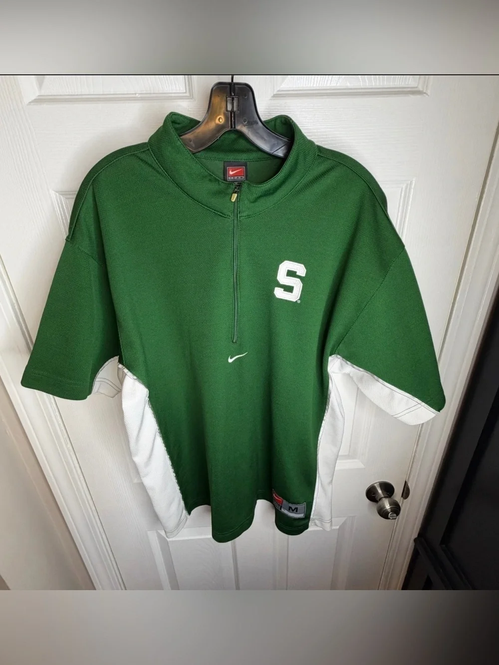 Vtg Nike Team Men’s Medium 1/4 Zip Short Sleeve Shirt Green White MSU State M 90
